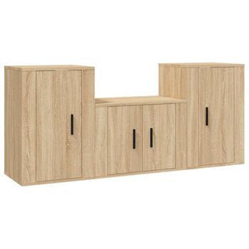 Set De Muebles Para Tv 3 Piezas Madera Contrachapada Roble Sonoma