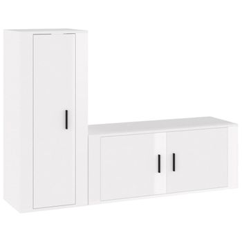 Set De Muebles De Tv 2 Piezas Madera Contrachapada Blanco Brillo