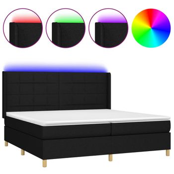 Cama Box Spring Colchón Y Luces Led Tela Negro 200x200 Cm