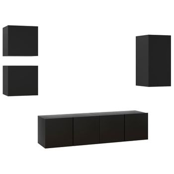 Set De Muebles De Tv 5 Piezas Madera Contrachapada Negro