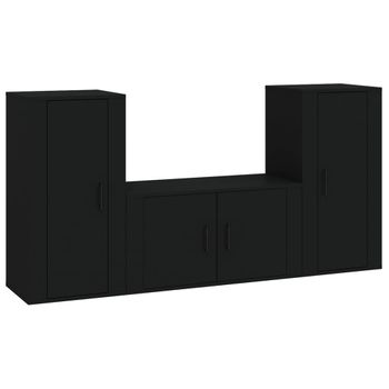 Set De Muebles Para Tv 3 Piezas Madera Contrachapada Negro