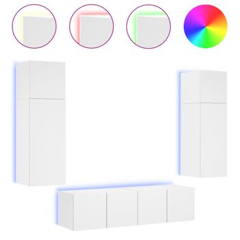 Muebles De Tv De Pared Con Led 6 Piezas Madera Ingeniería Blanco