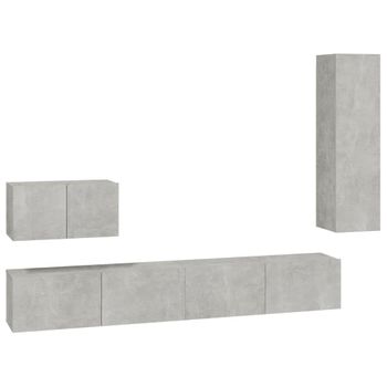 Set De Muebles De Tv 4 Piezas Madera Contrachapada Gris Hormigón