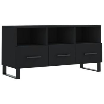 Mueble De Tv Madera De Ingeniería Negro 102x36x50 Cm