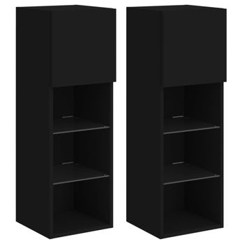 Muebles De Tv Con Luces Led 2 Unidades Negro 30,5x30x90 Cm