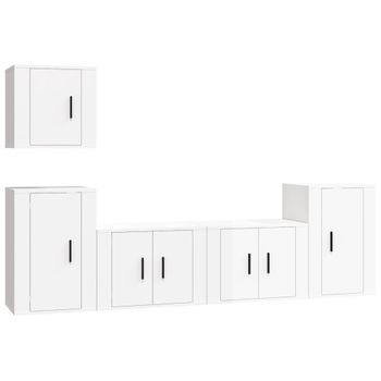 Set De Muebles De Tv 5 Piezas Madera Contrachapada Blanco Brillo