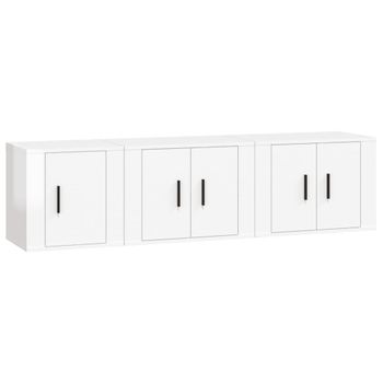 Set De Muebles De Tv 3 Piezas Madera Contrachapada Blanco Brillo