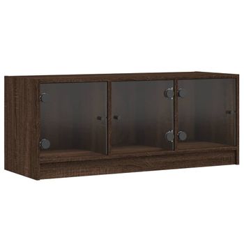 Mueble De Tv Con Puertas De Vidrio Marrón Roble 102x37x42 Cm