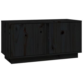 Mueble De Tv Madera Maciza De Pino Negro 80x35x40,5 Cm