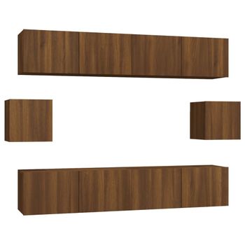 Set De Muebles Para Tv 6 Piezas Madera Contrachapada Roble Marrón