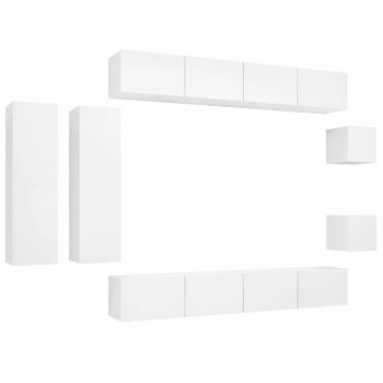 Set De Mueble Para Tv De 8 Piezas Madera Contrachapada Blanco