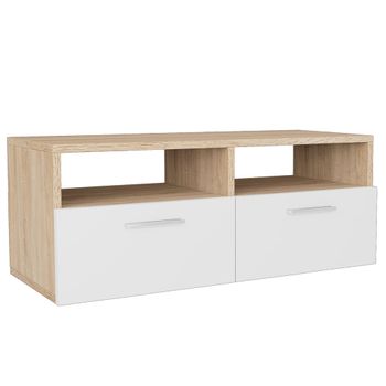 Mueble Para La Televisión Aglomerado Blanco Y Roble 95x35x36 Cm