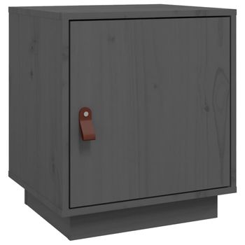 Mesita De Noche Madera Maciza De Pino Gris 40x34x45 Cm