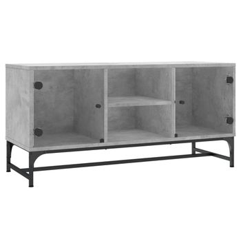 Mueble De Tv Con Puertas De Vidrio Gris Hormigón 102x37x50 Cm