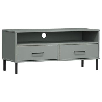 Mueble De Tv Con Patas De Metal Oslo Madera Maciza Pino Gris