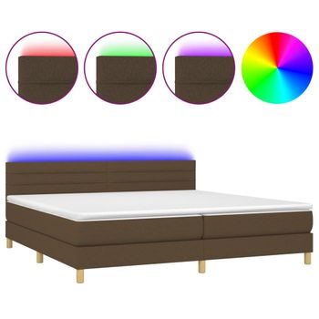 Cama Box Spring Con Colchón Led Tela Marrón Oscuro 200x200 Cm