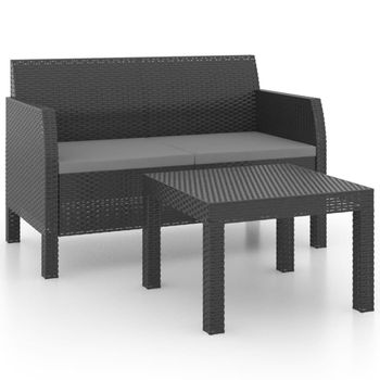 Set De Muebles Jardín 2 Piezas Cojines Pp Ratán Gris Antracita