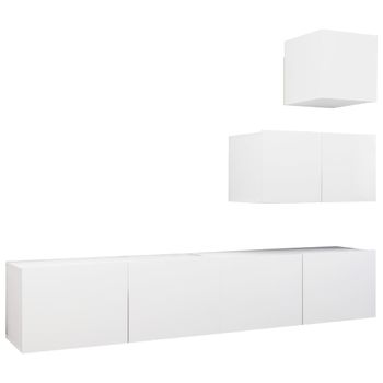 Set De Muebles De Salón Tv 4 Piezas Madera De Ingeniería Blanco