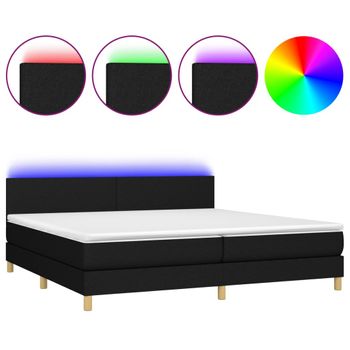 Cama Box Spring Con Colchón Led Tela Negro 200x200 Cm