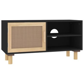 Mueble Para Tv Madera Maciza Pino Y Ratán Natural 80x30x40 Cm