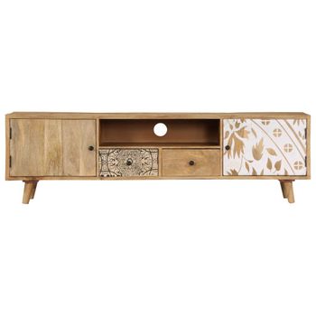 Mueble De Tv De Madera Maciza De Mango 140x30x40 Cm