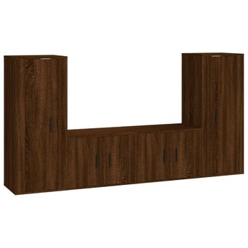 Set De Muebles Para Tv 4 Piezas Madera Contrachapada Marrón Roble