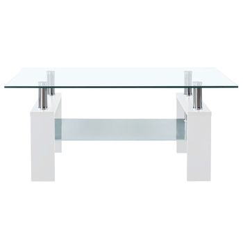 Mesa De Centro Vidrio Templado Blanco Transparente 95x55x40 Cm