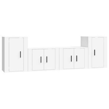 Set De Muebles Para Tv 4 Piezas Madera Contrachapada Blanco