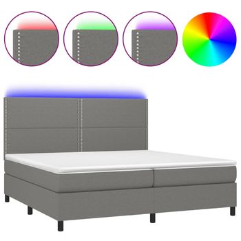 Cama Box Spring Colchón Y Luces Led Tela Gris Claro 200x200 Cm