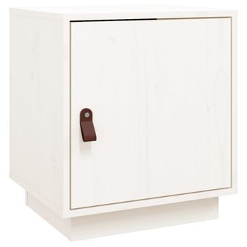 Mesita De Noche Madera Maciza De Pino Blanca 40x34x45 Cm