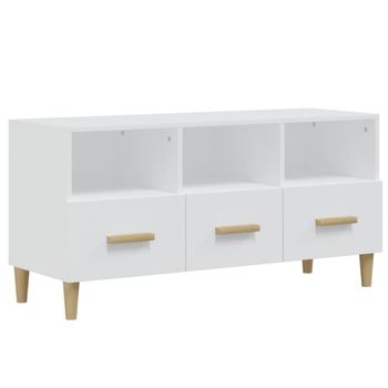 Mueble De Tv Madera Contrachapada Blanco Brillo 102x36x50 Cm