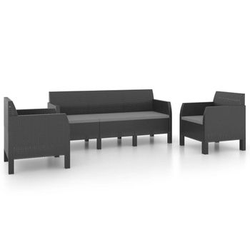 Set De Muebles Jardín 3 Piezas Cojines Pp Ratán Gris Antracita