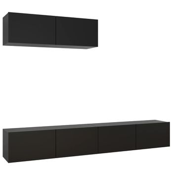 Set De Muebles De Salón Tv 3 Piezas Madera De Ingeniería Negro