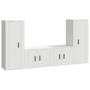 Set De Muebles Para Tv 4 Piezas Madera Contrachapada Blanco