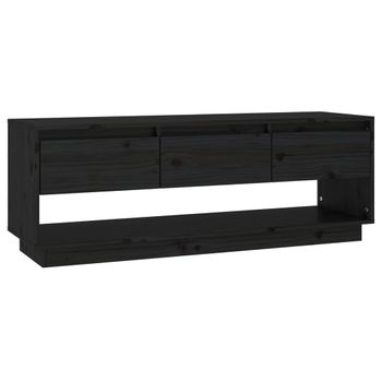 Mueble De Tv De Madera Maciza De Pino Negro 110,5x34x40 Cm