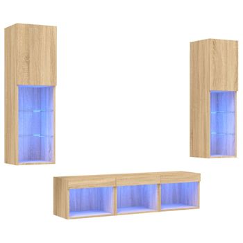 Muebles Tv Pared Con Led 5 Piezas Madera Ingeniería Roble Sonoma