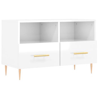 Mueble De Tv Madera Contrachapada Blanco Brillo 80x36x50 Cm