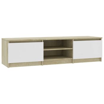 Mueble De Tv Madera Contrachapada Blanco Y Roble 140x40x35,5 Cm