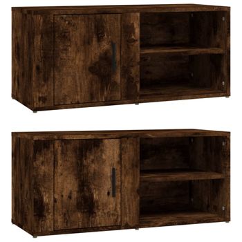 Mueble Tv 2 Unidades Madera Contrachapada Roble Ahumado 80x31,5x36cm