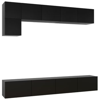 Set De Muebles De Salón Tv 5 Piezas Madera De Ingeniería Negro