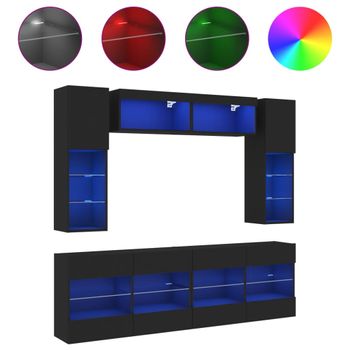 Muebles De Pared De Tv Con Luces Led 6 Piezas Negro