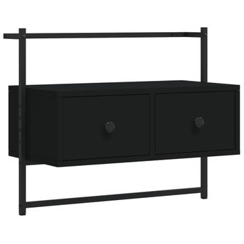 Mueble De Tv De Pared Madera Ingeniería Negro 60,5x30x51 Cm