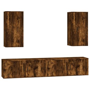 Set De Muebles De Tv 4 Piezas Madera Contrachapada Roble Ahumado