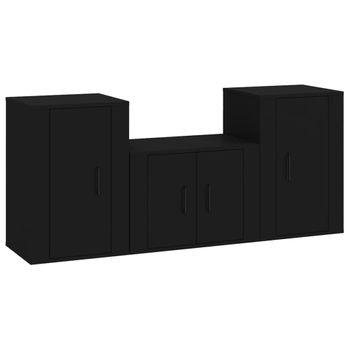 Set De Muebles Para Tv 3 Piezas Madera Contrachapada Negro