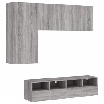 Muebles De Tv De Pared 4 Piezas Madera De Ingeniería Gris Sonoma