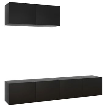 Set De Muebles De Salón Tv 3 Piezas Madera De Ingeniería Negro