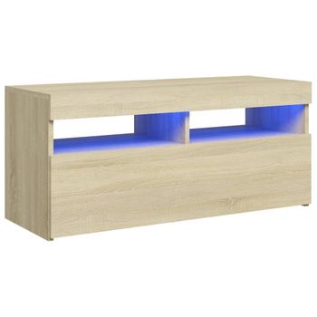 Mueble De Tv Con Luces Led Roble Sonoma 90x35x40 Cm