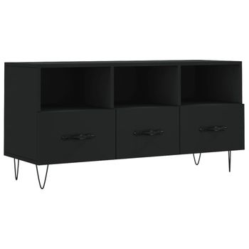 Mueble De Tv Madera De Ingeniería Negro 102x36x50 Cm