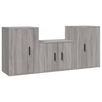 Set De Muebles Para Tv 3 Piezas Madera Contrachapada Gris Sonoma