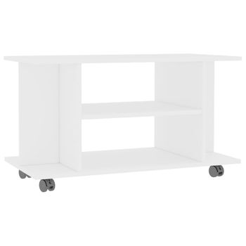 Mueble De Tv Con Ruedas Madera Contrachapada Blanco 80x40x40 Cm